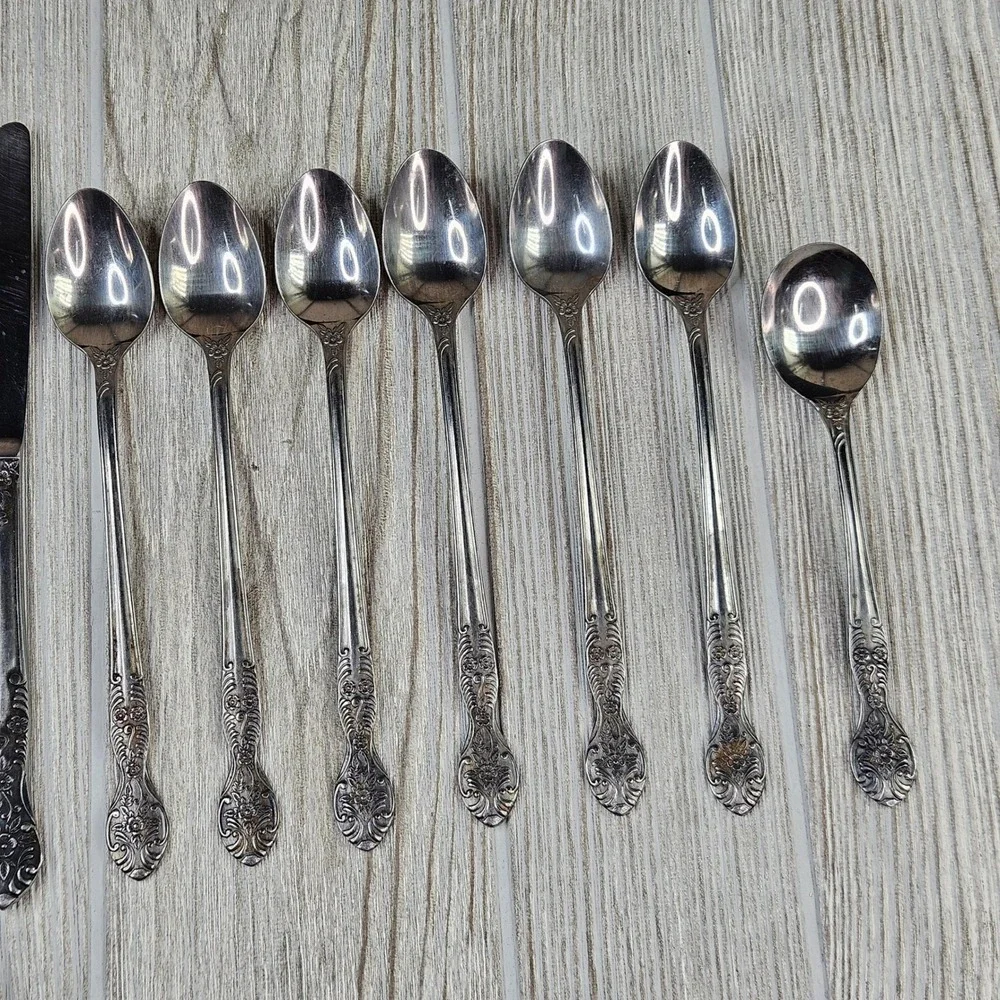 National Stainless Japan NST2 Floral Flatware Set 33pc Vintage Silverware Japan